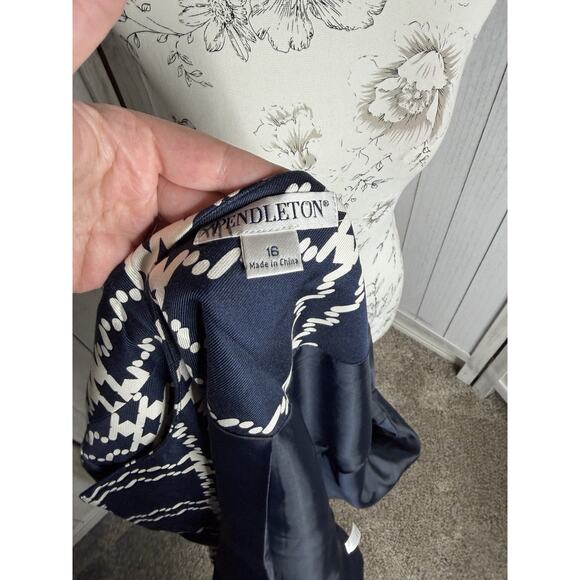 Pendleton Jacket Womens Blue White Plaid Open Silk Career Blazer Jacket Sz 16 - Picture 3 of 6